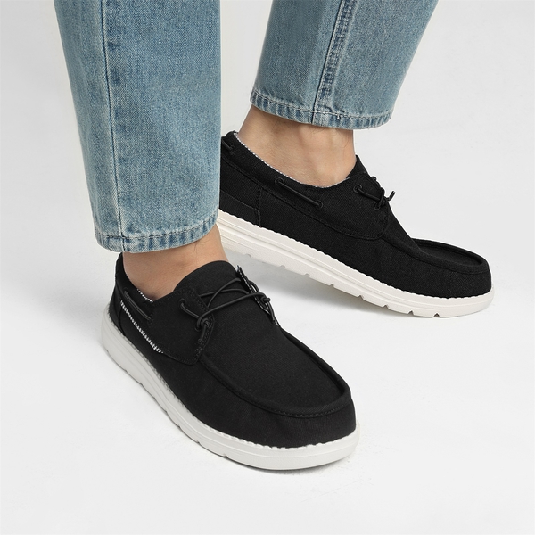 Minimalist Men's Slip On  Canvas Loafers - BLACK - 1